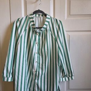 Classic Green & White Striped Womens Button-Up Shirt